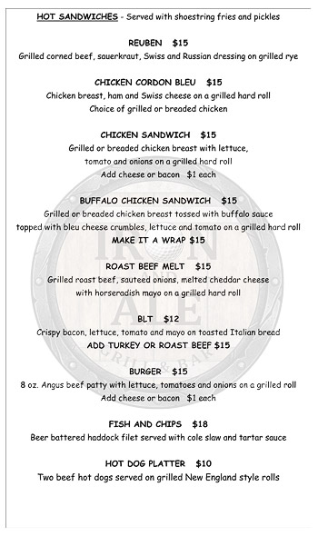 Pub menu back