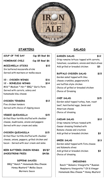Pub Menu front