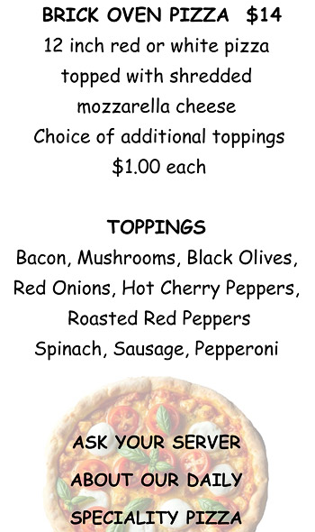 Pizza menu